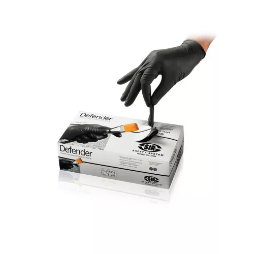 Sir Safety System Defender, nitril egyszerhasználatos kesztyű - 100db/doboz fekete 07/S