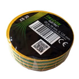 Szigetelőszalag, zöld-sárga csíkos, 20m/18mm